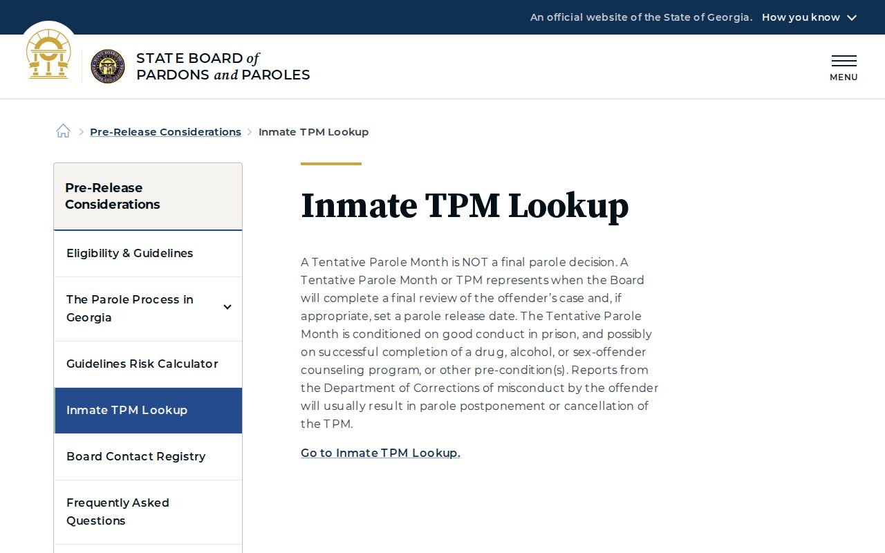 Georgia Tentative Parole Month explanation