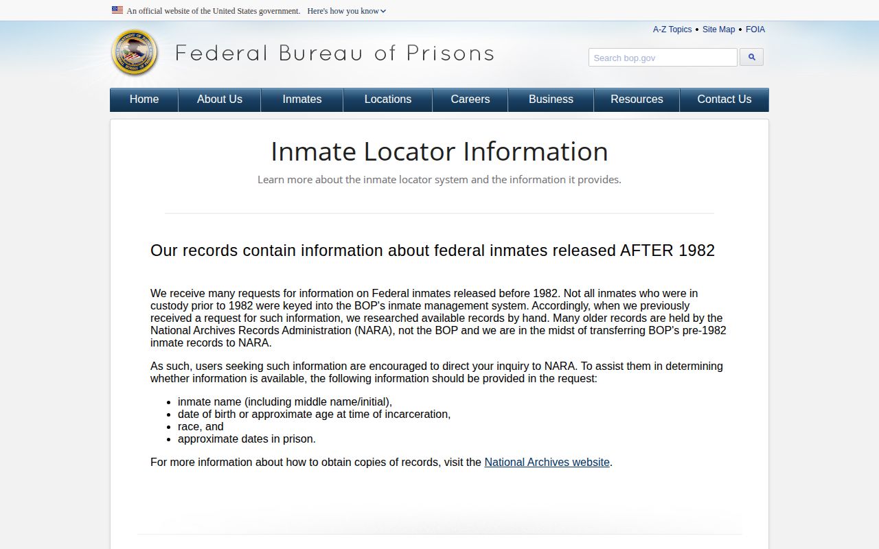 BOP explanation of federal inmate release records