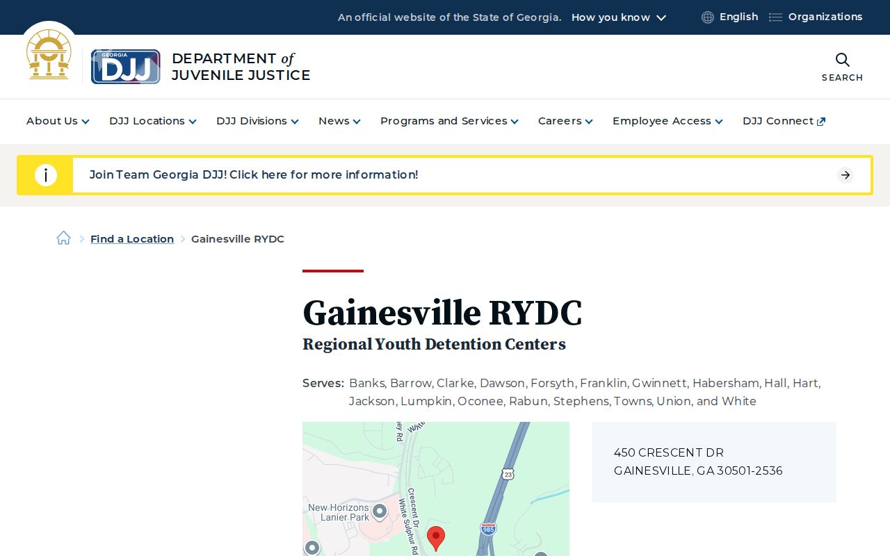 Georgia DJJ Gainesville Regional Youth Detention Center page