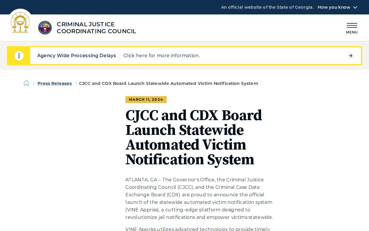 Georgia statewide VINE notification information